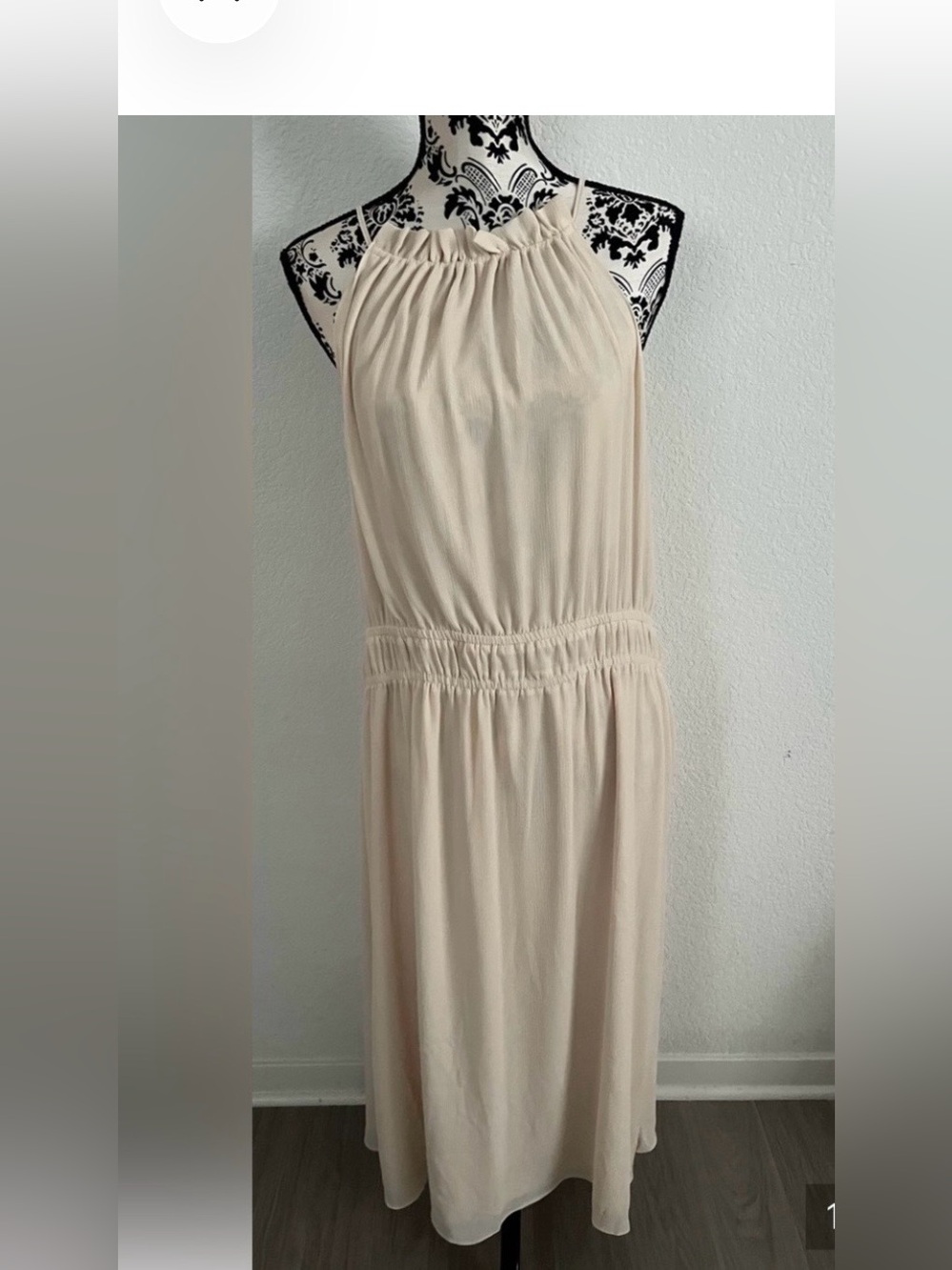 H&M NWT XL Cream Ivory Halter Midi / Maxi Dress Ruched Waist